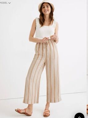 Madewell Smocked Huston Pull-On Crop Pants in Stripe Sz 2X